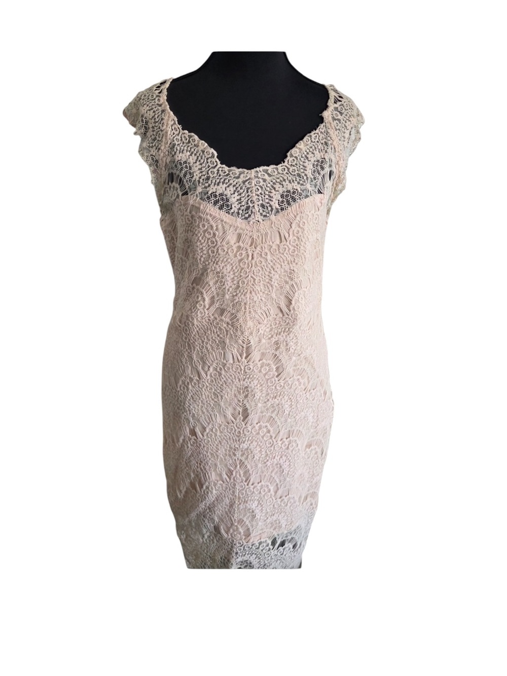 Free People Intimately Ivory Lace Sheath Midi Dress Cap Sleeve M - Picture 4 of 11